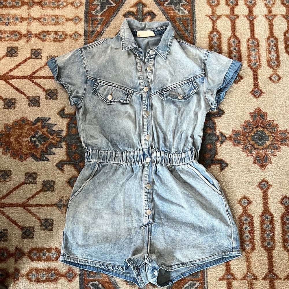 Molly Green 100% Cotton Denim Short Sleeved Romper - sz M